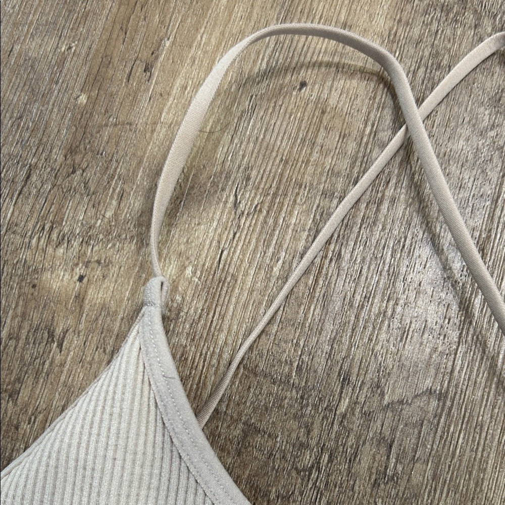 Colsie Beige Ribbed Crop Top - Picture 3 of 5
